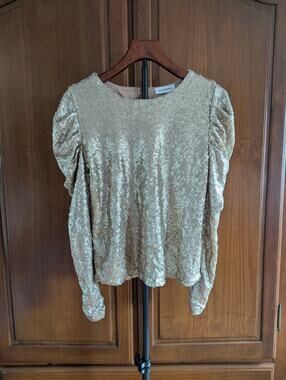 Calligraphie Women’s Gold Sequin Long Sleeve Top Size S